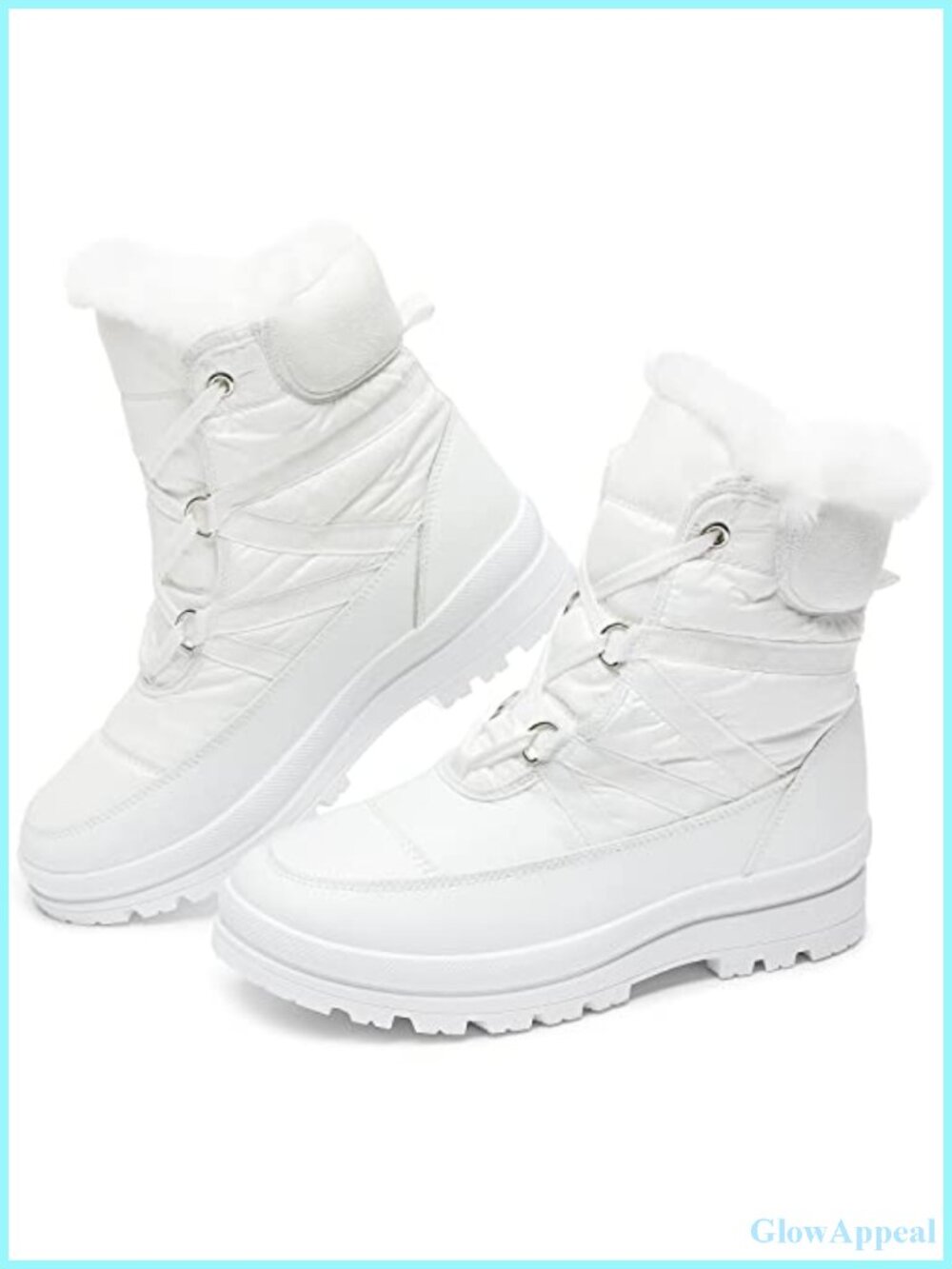 Faux Leather Fur Lined Mid-Calf Lace Up Winter Snow Boots